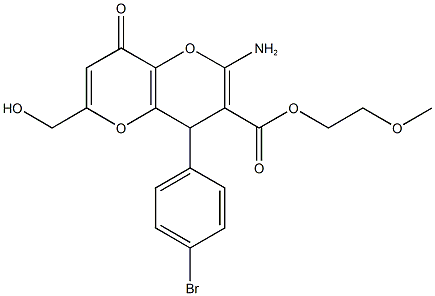 2-methoxyethyl 2-amino-4-(4-bromophenyl)-6-(hydroxymethyl)-8-oxo-4,8-dihydropyrano[3,2-b]pyran-3-carboxylate Struktur