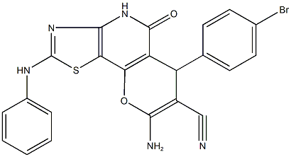 8-amino-2-anilino-6-(4-bromophenyl)-5-oxo-4,6-dihydro-5H-pyrano[2,3-d][1,3]thiazolo[4,5-b]pyridine-7-carbonitrile Struktur