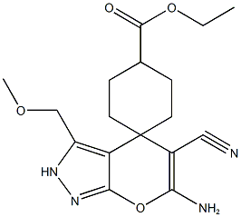 ethyl 6'-amino-5'-cyano-3'-(methoxymethyl)-2',4'-dihydrospiro(cyclohexane-4,4'-pyrano[2,3-c]pyrazole)-1'-carboxylate Struktur