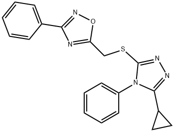 5-{[(5-cyclopropyl-4-phenyl-4H-1,2,4-triazol-3-yl)sulfanyl]methyl}-3-phenyl-1,2,4-oxadiazole Struktur