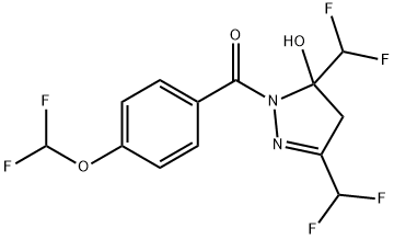 1-[4-(difluoromethoxy)benzoyl]-3,5-bis(difluoromethyl)-4,5-dihydro-1H-pyrazol-5-ol Struktur