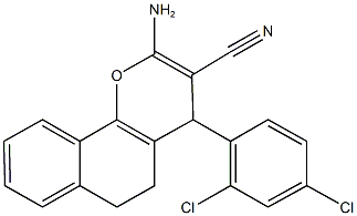 2-amino-4-(2,4-dichlorophenyl)-5,6-dihydro-4H-benzo[h]chromene-3-carbonitrile Struktur