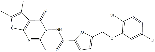 5-[(2,5-dichlorophenoxy)methyl]-N-(2,5,6-trimethyl-4-oxothieno[2,3-d]pyrimidin-3(4H)-yl)-2-furamide Struktur