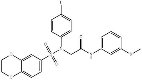 2-[(2,3-dihydro-1,4-benzodioxin-6-ylsulfonyl)-4-fluoroanilino]-N-[3-(methylsulfanyl)phenyl]acetamide Struktur