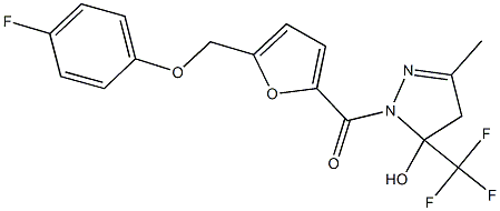 1-{5-[(4-fluorophenoxy)methyl]-2-furoyl}-3-methyl-5-(trifluoromethyl)-4,5-dihydro-1H-pyrazol-5-ol Struktur