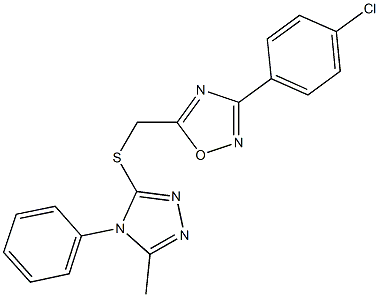 [3-(4-chlorophenyl)-1,2,4-oxadiazol-5-yl]methyl5-methyl-4-phenyl-4H-1,2,4-triazol-3-ylsulfide Struktur