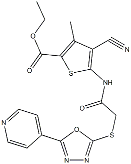 ethyl4-cyano-3-methyl-5-[({[5-(4-pyridinyl)-1,3,4-oxadiazol-2-yl]thio}acetyl)amino]-2-thiophenecarboxylate Struktur