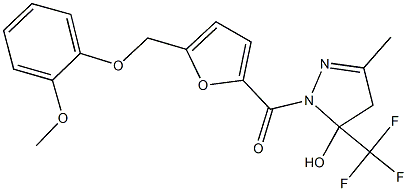 1-{5-[(2-methoxyphenoxy)methyl]-2-furoyl}-3-methyl-5-(trifluoromethyl)-4,5-dihydro-1H-pyrazol-5-ol Struktur