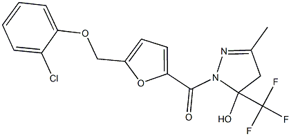 1-{5-[(2-chlorophenoxy)methyl]-2-furoyl}-3-methyl-5-(trifluoromethyl)-4,5-dihydro-1H-pyrazol-5-ol Struktur