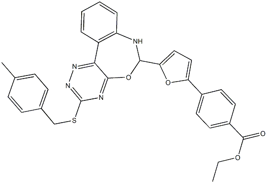 ethyl 4-(5-{3-[(4-methylbenzyl)sulfanyl]-6,7-dihydro[1,2,4]triazino[5,6-d][3,1]benzoxazepin-6-yl}-2-furyl)benzoate Struktur