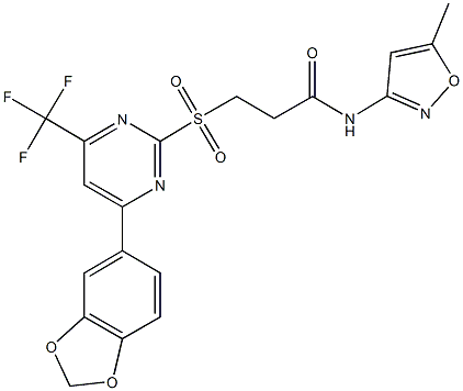 3-{[4-(1,3-benzodioxol-5-yl)-6-(trifluoromethyl)-2-pyrimidinyl]sulfonyl}-N-(5-methyl-3-isoxazolyl)propanamide Struktur