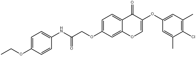 2-{[3-(4-chloro-3,5-dimethylphenoxy)-4-oxo-4H-chromen-7-yl]oxy}-N-(4-ethoxyphenyl)acetamide Struktur