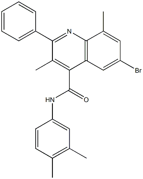 6-bromo-N-(3,4-dimethylphenyl)-3,8-dimethyl-2-phenyl-4-quinolinecarboxamide Struktur