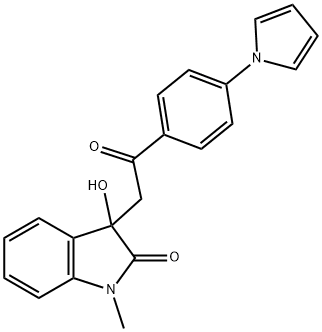 3-hydroxy-1-methyl-3-{2-oxo-2-[4-(1H-pyrrol-1-yl)phenyl]ethyl}-1,3-dihydro-2H-indol-2-one Struktur