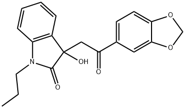 3-[2-(1,3-benzodioxol-5-yl)-2-oxoethyl]-3-hydroxy-1-propyl-1,3-dihydro-2H-indol-2-one Struktur