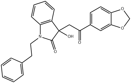 3-[2-(1,3-benzodioxol-5-yl)-2-oxoethyl]-3-hydroxy-1-(2-phenylethyl)-1,3-dihydro-2H-indol-2-one Struktur