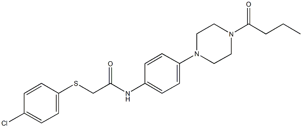 N-[4-(4-butyryl-1-piperazinyl)phenyl]-2-[(4-chlorophenyl)thio]acetamide Struktur