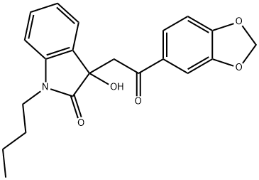 3-[2-(1,3-benzodioxol-5-yl)-2-oxoethyl]-1-butyl-3-hydroxy-1,3-dihydro-2H-indol-2-one Struktur