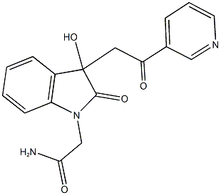 2-{3-hydroxy-2-oxo-3-[2-oxo-2-(3-pyridinyl)ethyl]-2,3-dihydro-1H-indol-1-yl}acetamide Struktur