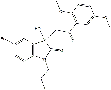 5-bromo-3-[2-(2,5-dimethoxyphenyl)-2-oxoethyl]-3-hydroxy-1-propyl-1,3-dihydro-2H-indol-2-one Struktur