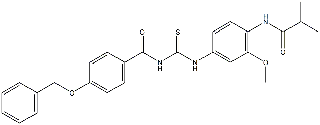 N-{4-[({[4-(benzyloxy)benzoyl]amino}carbothioyl)amino]-2-methoxyphenyl}-2-methylpropanamide Struktur