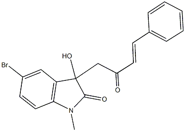 5-bromo-3-hydroxy-1-methyl-3-(2-oxo-4-phenyl-3-butenyl)-1,3-dihydro-2H-indol-2-one Struktur