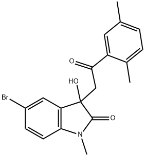 5-bromo-3-[2-(2,5-dimethylphenyl)-2-oxoethyl]-3-hydroxy-1-methyl-1,3-dihydro-2H-indol-2-one Struktur