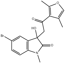 5-bromo-3-[2-(2,4-dimethyl-3-furyl)-2-oxoethyl]-3-hydroxy-1-methyl-1,3-dihydro-2H-indol-2-one Struktur