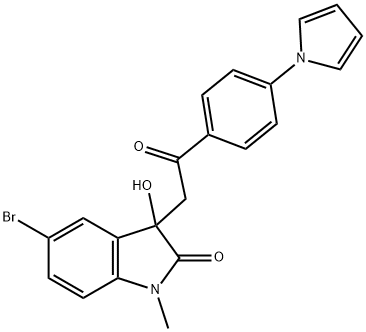 5-bromo-3-hydroxy-1-methyl-3-{2-oxo-2-[4-(1H-pyrrol-1-yl)phenyl]ethyl}-1,3-dihydro-2H-indol-2-one Struktur