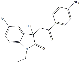 3-[2-(4-aminophenyl)-2-oxoethyl]-5-bromo-1-ethyl-3-hydroxy-1,3-dihydro-2H-indol-2-one Struktur