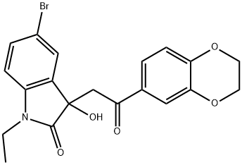 5-bromo-3-[2-(2,3-dihydro-1,4-benzodioxin-6-yl)-2-oxoethyl]-1-ethyl-3-hydroxy-1,3-dihydro-2H-indol-2-one Struktur