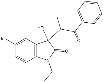 5-bromo-1-ethyl-3-hydroxy-3-(1-methyl-2-oxo-2-phenylethyl)-1,3-dihydro-2H-indol-2-one Struktur