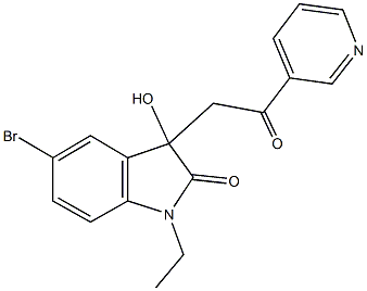 5-bromo-1-ethyl-3-hydroxy-3-[2-oxo-2-(3-pyridinyl)ethyl]-1,3-dihydro-2H-indol-2-one Struktur