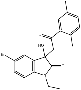 5-bromo-3-[2-(2,5-dimethylphenyl)-2-oxoethyl]-1-ethyl-3-hydroxy-1,3-dihydro-2H-indol-2-one Struktur