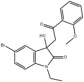 5-bromo-1-ethyl-3-hydroxy-3-[2-(2-methoxyphenyl)-2-oxoethyl]-1,3-dihydro-2H-indol-2-one Struktur