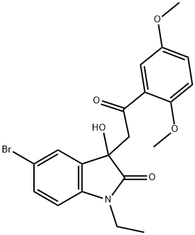 5-bromo-3-[2-(2,5-dimethoxyphenyl)-2-oxoethyl]-1-ethyl-3-hydroxy-1,3-dihydro-2H-indol-2-one Struktur