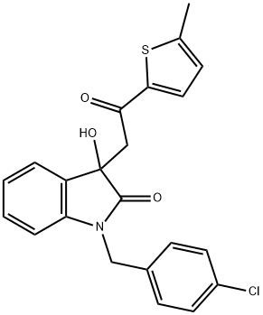 1-(4-chlorobenzyl)-3-hydroxy-3-[2-(5-methyl-2-thienyl)-2-oxoethyl]-1,3-dihydro-2H-indol-2-one Struktur