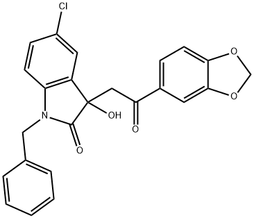 3-[2-(1,3-benzodioxol-5-yl)-2-oxoethyl]-1-benzyl-5-chloro-3-hydroxy-1,3-dihydro-2H-indol-2-one Struktur