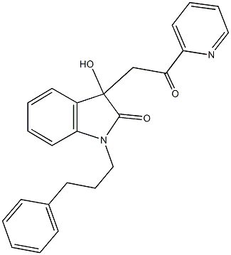 3-hydroxy-3-[2-oxo-2-(2-pyridinyl)ethyl]-1-(3-phenylpropyl)-1,3-dihydro-2H-indol-2-one Struktur