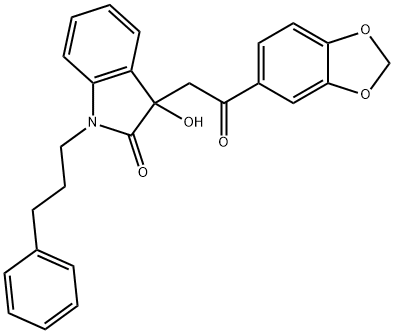 3-[2-(1,3-benzodioxol-5-yl)-2-oxoethyl]-3-hydroxy-1-(3-phenylpropyl)-1,3-dihydro-2H-indol-2-one Struktur