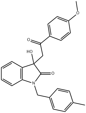 3-hydroxy-3-[2-(4-methoxyphenyl)-2-oxoethyl]-1-(4-methylbenzyl)-1,3-dihydro-2H-indol-2-one Struktur