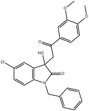 1-benzyl-5-chloro-3-[2-(3,4-dimethoxyphenyl)-2-oxoethyl]-3-hydroxy-1,3-dihydro-2H-indol-2-one Struktur