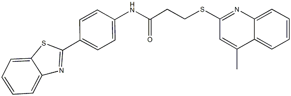 N-[4-(1,3-benzothiazol-2-yl)phenyl]-3-[(4-methyl-2-quinolinyl)sulfanyl]propanamide Struktur