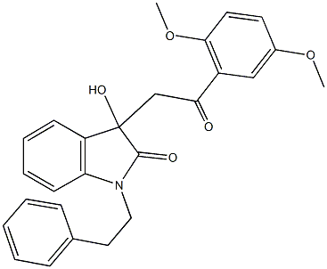 3-[2-(2,5-dimethoxyphenyl)-2-oxoethyl]-3-hydroxy-1-(2-phenylethyl)-1,3-dihydro-2H-indol-2-one Struktur