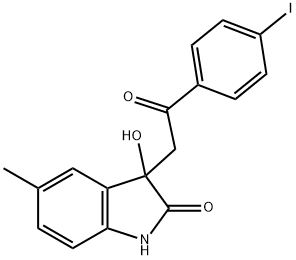 3-hydroxy-3-[2-(4-iodophenyl)-2-oxoethyl]-5-methyl-1,3-dihydro-2H-indol-2-one Struktur