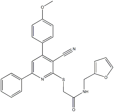 2-{[3-cyano-4-(4-methoxyphenyl)-6-phenyl-2-pyridinyl]sulfanyl}-N-(2-furylmethyl)acetamide Struktur