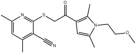 2-({2-[1-(2-methoxyethyl)-2,5-dimethyl-1H-pyrrol-3-yl]-2-oxoethyl}sulfanyl)-4,6-dimethylnicotinonitrile Struktur