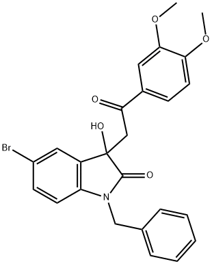 1-benzyl-5-bromo-3-[2-(3,4-dimethoxyphenyl)-2-oxoethyl]-3-hydroxy-1,3-dihydro-2H-indol-2-one Struktur