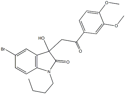 5-bromo-1-butyl-3-[2-(3,4-dimethoxyphenyl)-2-oxoethyl]-3-hydroxy-1,3-dihydro-2H-indol-2-one Struktur