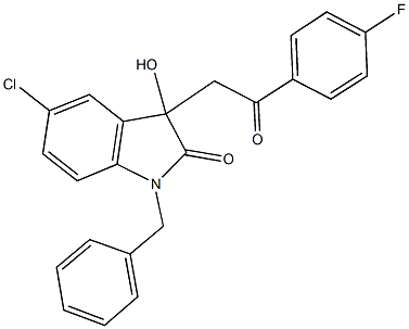 1-benzyl-5-chloro-3-[2-(4-fluorophenyl)-2-oxoethyl]-3-hydroxy-1,3-dihydro-2H-indol-2-one Struktur